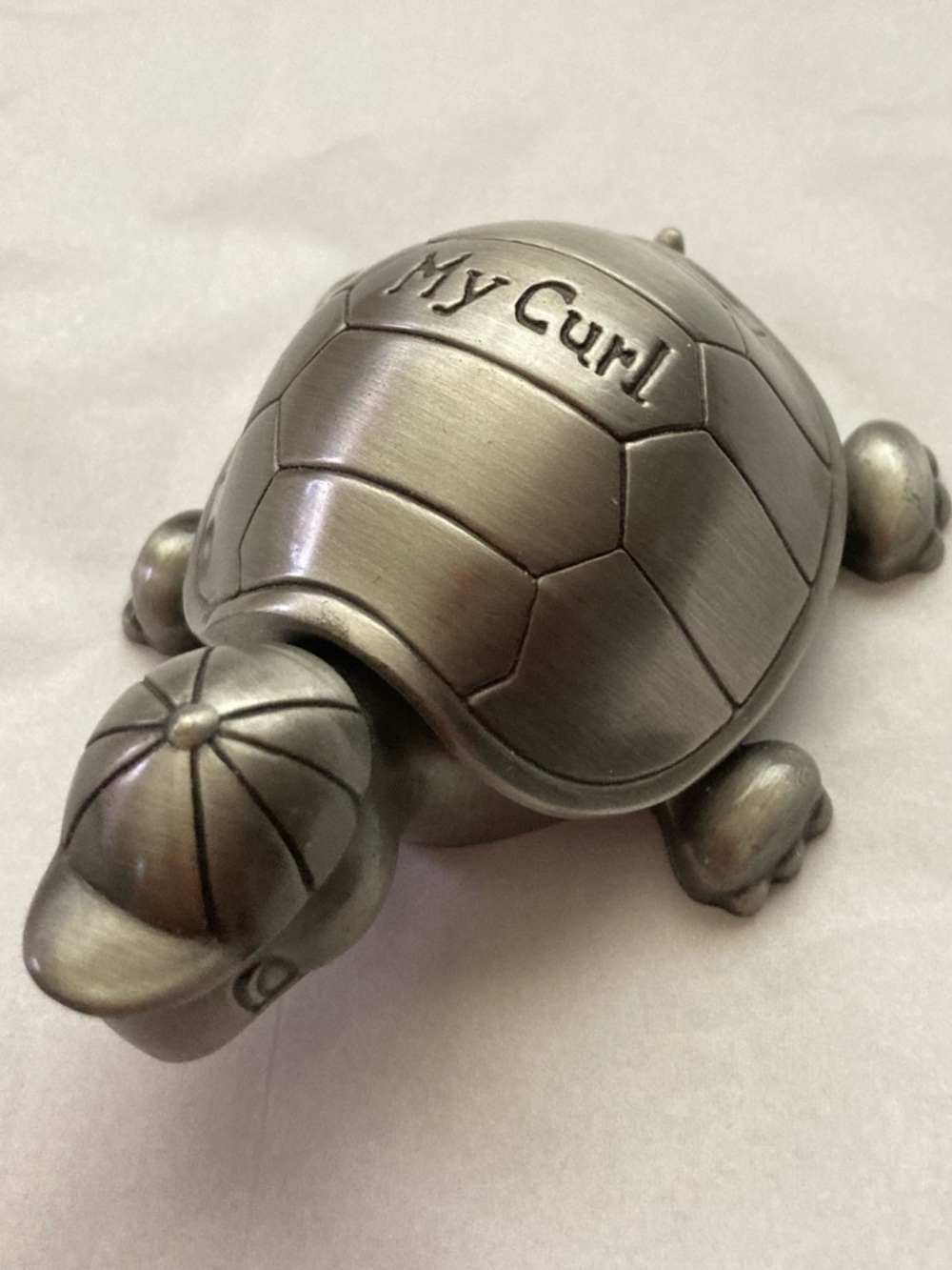 MY CURL Turtle Curl keepsake container pewter tone LIKE NEW